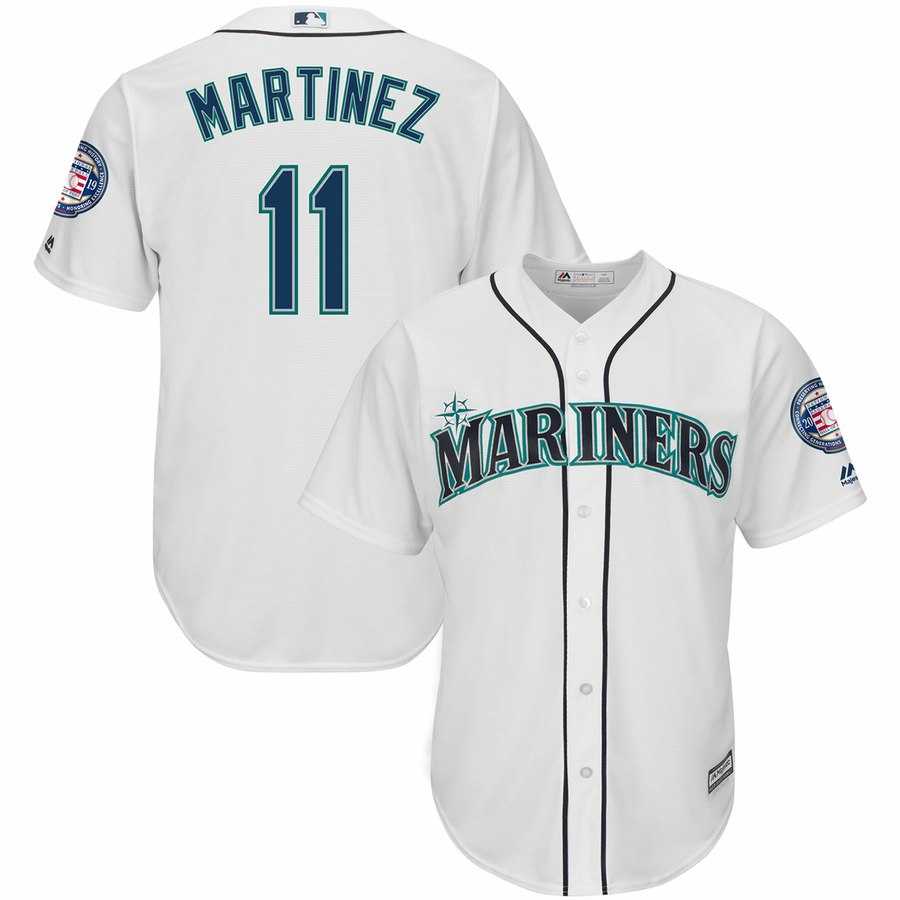 Mariners 11 Edgar Martinez White 2019 Hall of Fame Induction Patch Cool Base Jersey Dzhi